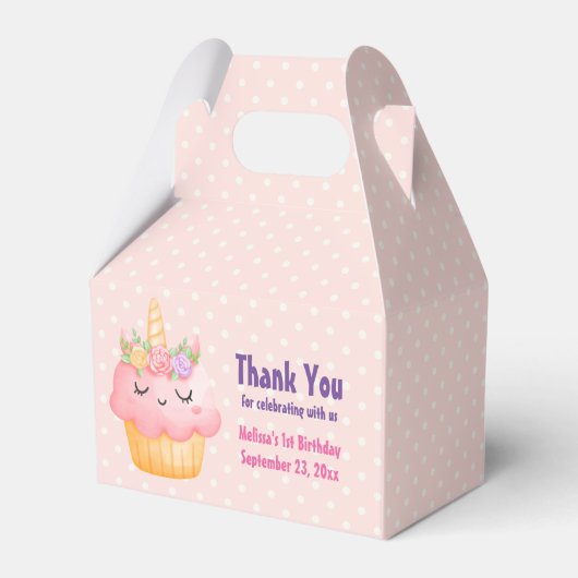 Cute Pink Cupcake Unicorn met Rozen Birthday Bedankdoosjes (Voorkant Zijde)