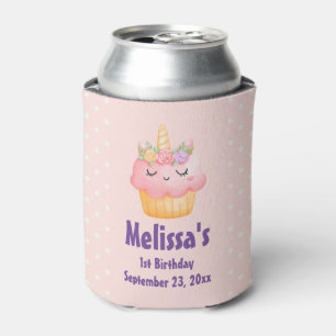 Cute Pink Cupcake Unicorn met Rozen Birthday Blikjeskoeler