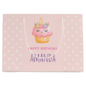 Cute Pink Cupcake Unicorn met Rozen Birthday Groot Cadeauzakje (Voorkant)