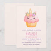 Cute Pink Cupcake Unicorn met Rozen Birthday Kaart (Voorkant / Achterkant)