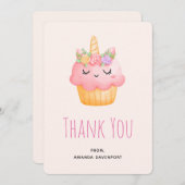 Cute Pink Cupcake Unicorn met Rozen Dank u Bedankkaart (Voorkant / Achterkant)