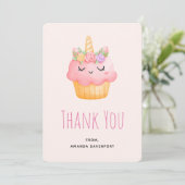 Cute Pink Cupcake Unicorn met Rozen Dank u Bedankkaart (Staand voorkant)