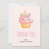 Cute Pink Cupcake Unicorn met Rozen Dank u Bedankkaart (Voorkant)
