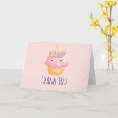 Cute Pink Cupcake Unicorn met Rozen Dank u Kaart (Gele Bloem)