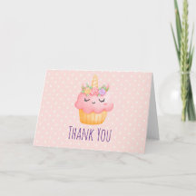 Cute Pink Cupcake Unicorn met Rozen Dank u