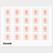 Cute Pink Cupcake Unicorn met Rozen Dank u Vierkante Sticker (Vel)