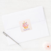 Cute Pink Cupcake Unicorn met Rozen Dank u Vierkante Sticker (Envelop)