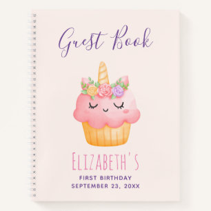 Cute Pink Cupcake Unicorn met Rozen Guest Book Notitieboek