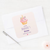 Cute Pink Cupcake Unicorn met Rozen Kitchen Vierkante Sticker (Envelop)