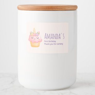 Cute Pink Cupcake Unicorn met Rozen Party Voedselcontainer Etiket