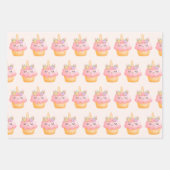 Cute Pink Cupcake Unicorn met Rozen Patroon Inpakpapier Vel (Voorkant 2)