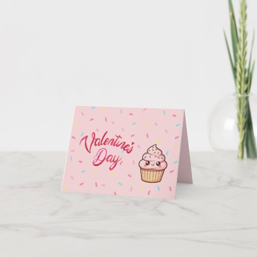 Cute Pink Cupcake Valentine's Day Card Kaart (Voorkant)
