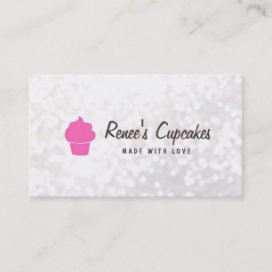 Cute Pink Cupcake White Bokeh Pastry Chef Visitekaartje