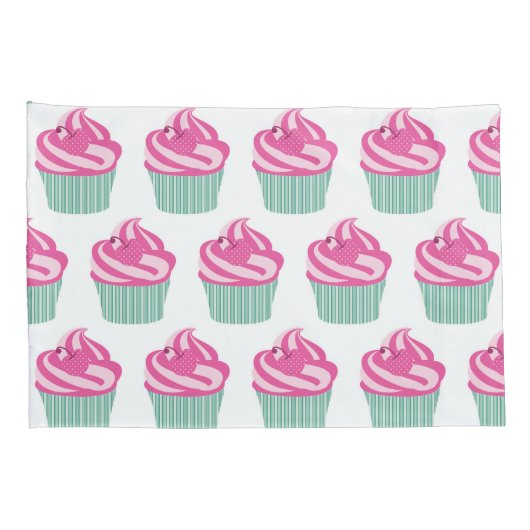 Cute Pink Cupcakes Pattern Pastel Pink and White Kussensloop (Achterkant-Rechts)
