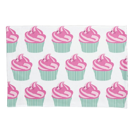 Cute Pink Cupcakes Pattern Pastel Pink and White Kussensloop (Voorkant-Links)