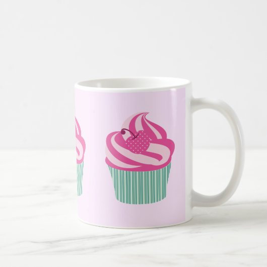 Cute Pink Cupcakes Pattern Pastel Pink Koffiemok (Rechts)