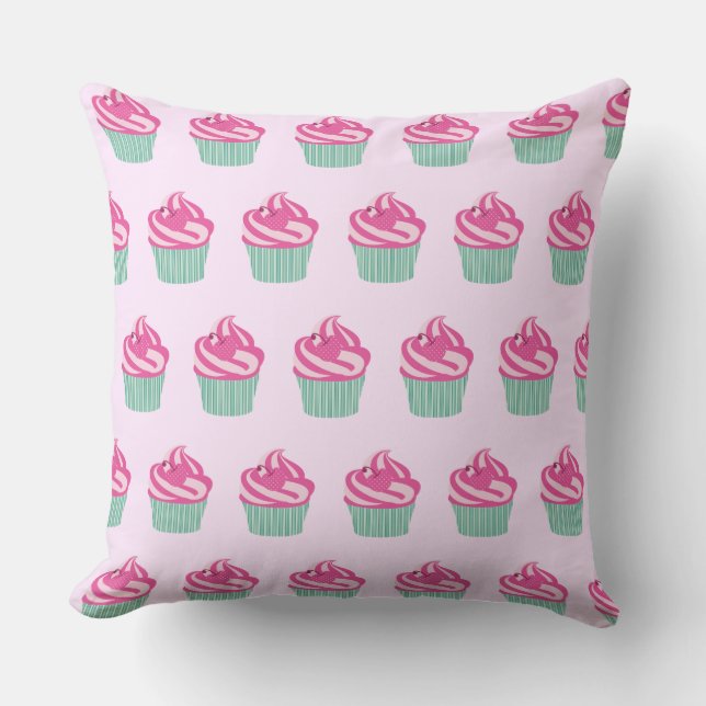 Cute Pink Cupcakes Pattern Pastel Pink Kussen (Voorkant)