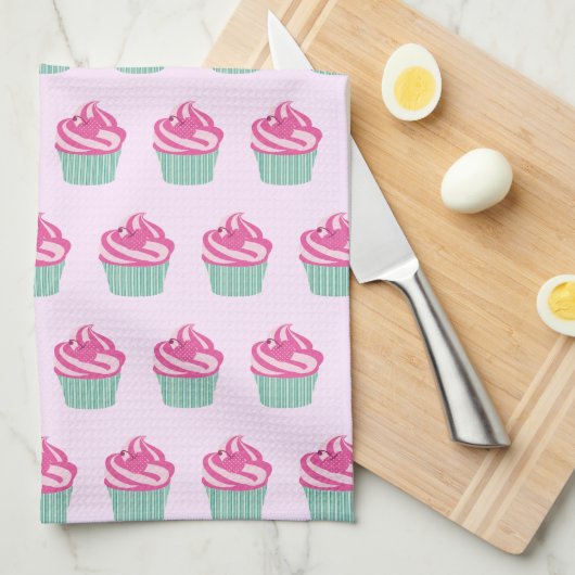 Cute Pink Cupcakes Pattern Pastel Pink Theedoek (Quarter Fold)