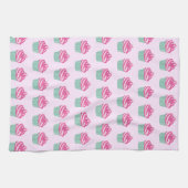 Cute Pink Cupcakes Pattern Pastel Pink Theedoek (Horizontaal)