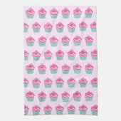 Cute Pink Cupcakes Pattern Pastel Pink Theedoek (Verticaal)
