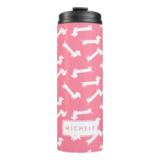 Cute Pink Custom Dachshund Patroon Thermosbeker (Voorkant)