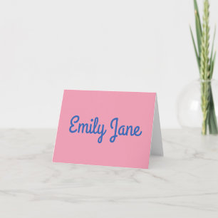 Cute Pink Custom Monogram Name Blue Typography Notitiekaartje