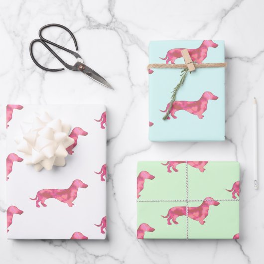 Cute Pink Dachshund Dog Patroon  Inpakpapier Vel (Voorkant)