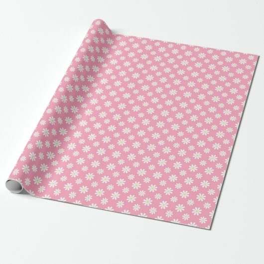 Cute Pink Daisies Floral Pattern Cadeaupapier (Uitgerold)