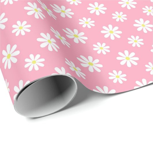 Cute Pink Daisies Floral Pattern Cadeaupapier (Rol Hoek)