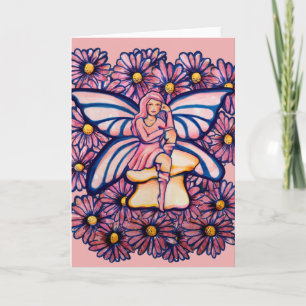 Cute Pink Daisy Fairy Mushroom Art Fairies Kaart