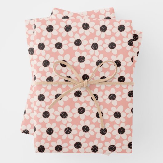 Cute Pink Daisy Flower Pattern Inpakpapier Vel (In situ)