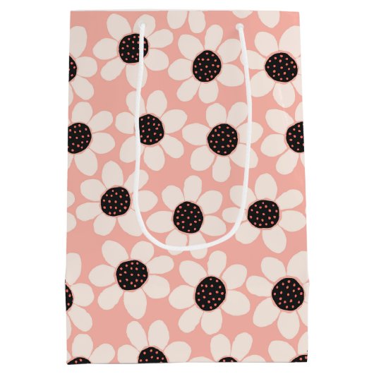 Cute Pink Daisy Flower Pattern Medium Cadeauzakje (Achterkant)