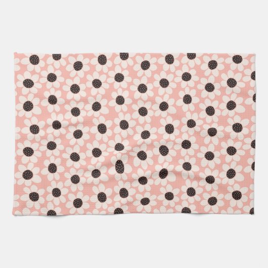 Cute Pink Daisy Flower Pattern Theedoek (Horizontaal)