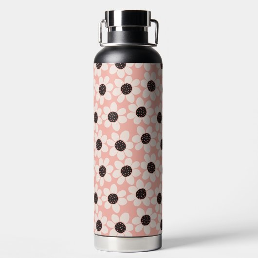 Cute Pink Daisy Flower Pattern Waterfles (Achterkant)