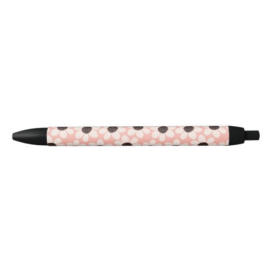Cute Pink Daisy Flower Pattern Zwarte Inkt Pen (Voorkant)