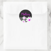Cute Pink Daisy Flowers Black and White Name Ronde Sticker (Tas)