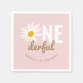 Cute Pink Daisy ONEderful 1st Birthday Party Servet