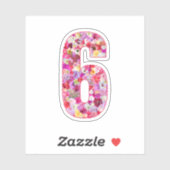 Cute Pink Decorative Botanical Floral Number 6 Sticker (Vel)