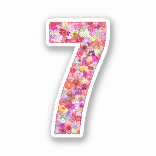 Cute Pink Decorative Botanical Floral Number 7 Sticker (Voorkant)