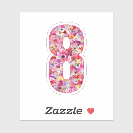 Cute Pink Decorative Botanical Floral Number 8 Sticker (Vel)
