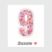 Cute Pink Decorative Botanical Floral Number 9 Sticker (Vel)