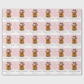Cute Pink Deer Drager Snowflakes Girl Kerstmis Cadeaupapier (Vlak)