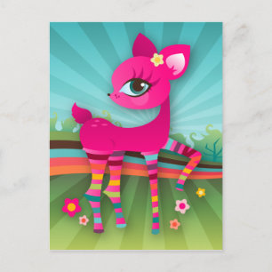 Cute Pink Deerie in Rainbow Stockings Briefkaart