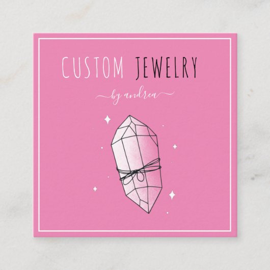 Cute Pink Diamond Jewelry Designer QR Code Social Vierkante Visitekaartje (Voorkant)