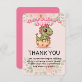 Cute Pink Dino Hatching Soon Bedankkaart