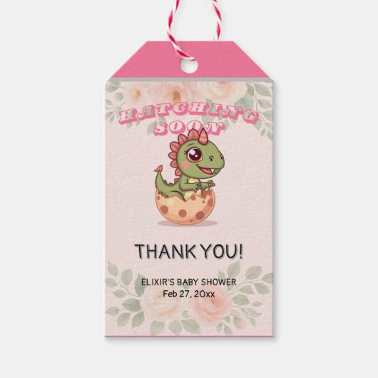 Cute Pink Dino Hatching Soon Cadeaulabel (Voorkant)