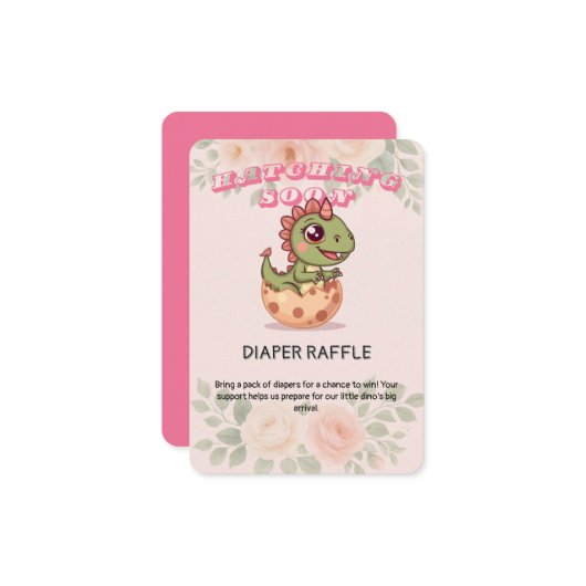 Cute Pink Dino Hatching Soon Informatiekaartje (Voorkant / Achterkant in situ)