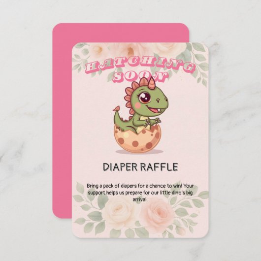Cute Pink Dino Hatching Soon Informatiekaartje (Voorkant / Achterkant)