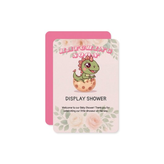 Cute Pink Dino Hatching Soon Informatiekaartje (Voorkant / Achterkant in situ)