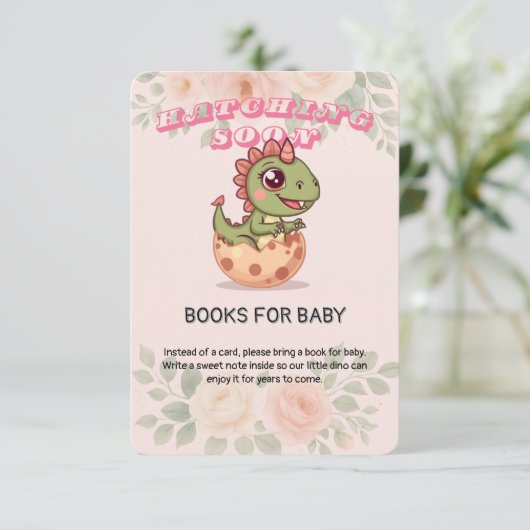 Cute Pink Dino Hatching Soon Informatiekaartje (Staand voorkant)